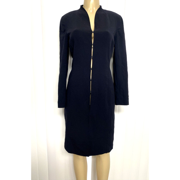 Escada Wool Coat Overcoat Duster Black Stretch Hook Eye Long Sleeve Mid 40 10 - Picture 1 of 6